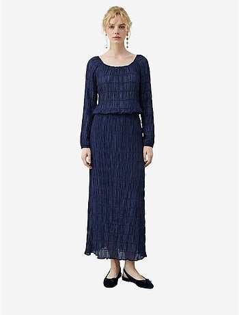 Ensemble blouse et jupe longue en coton texturé lucci