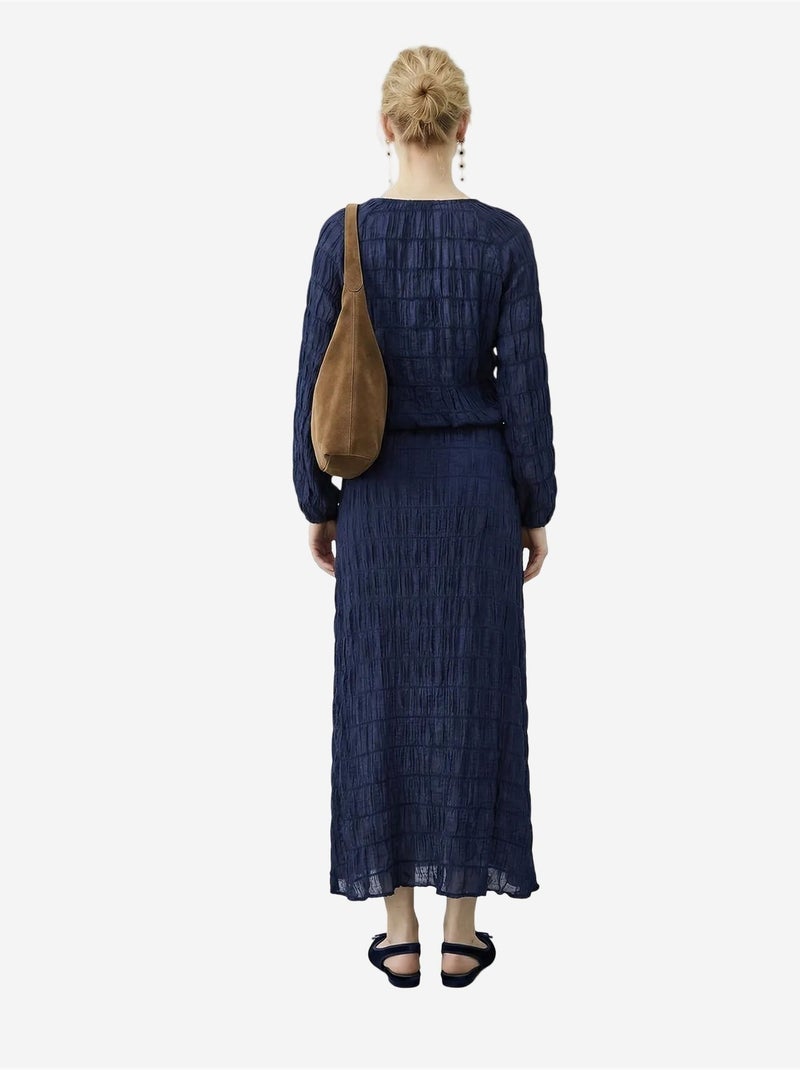 Ensemble blouse et jupe longue en coton texturé lucci Bleu marine - Kiabi