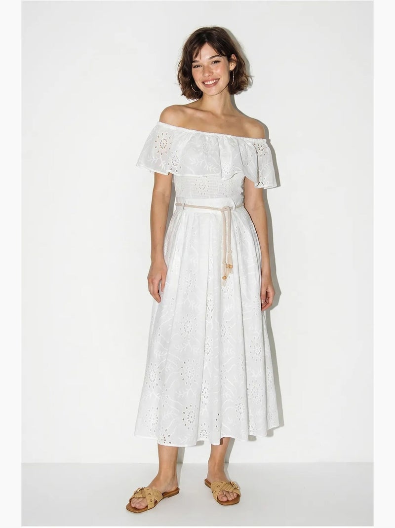Ensemble blouse et jupe midi brodés, épaules dégagées lucci Blanc - Kiabi