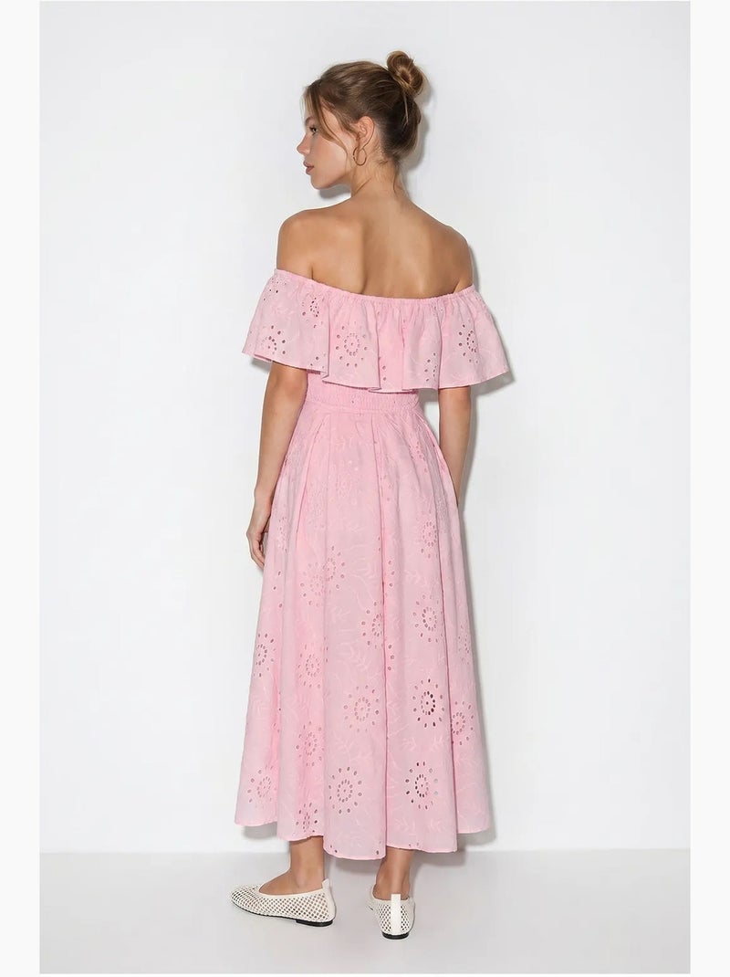 Ensemble blouse et jupe midi brodés, épaules dégagées lucci Rose - Kiabi