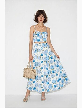 Ensemble blouse et jupe midi en coton fleuri lucci