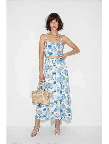 Ensemble blouse et jupe midi en coton fleuri lucci