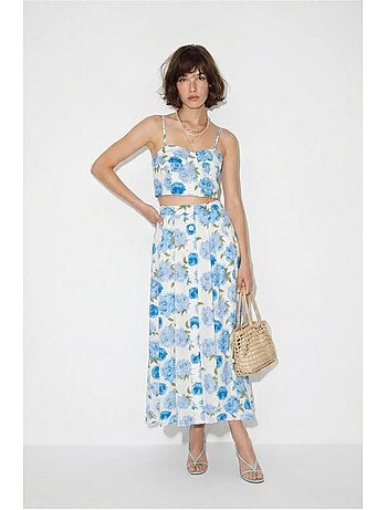Ensemble blouse et jupe midi en coton fleuri lucci