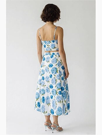 Ensemble blouse et jupe midi en coton fleuri lucci