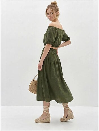 Ensemble blouse et jupe midi en coton seersucker lucci