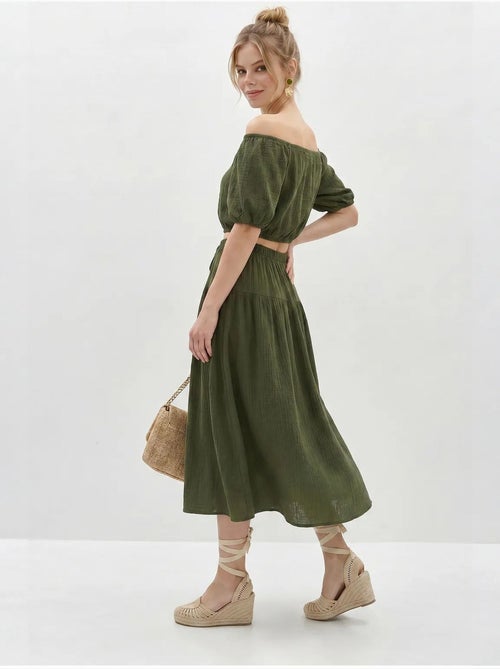Ensemble blouse et jupe midi en coton seersucker lucci - Kiabi Ensemble blouse et jupe midi en coton seersucker lucci - Kiabi