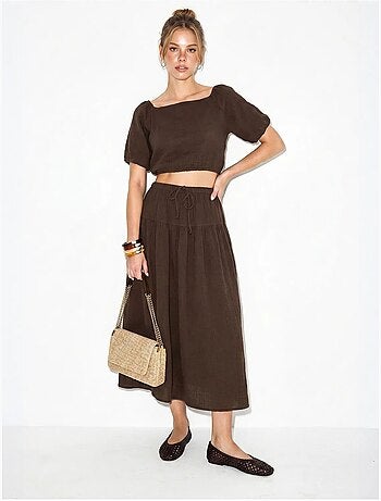 Ensemble blouse et jupe midi en coton seersucker lucci