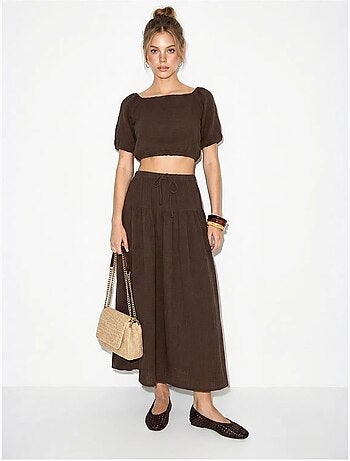 Ensemble blouse et jupe midi en coton seersucker lucci