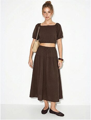 Ensemble blouse et jupe midi en coton seersucker lucci
