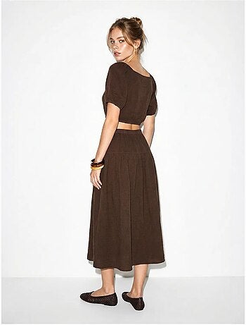 Ensemble blouse et jupe midi en coton seersucker lucci