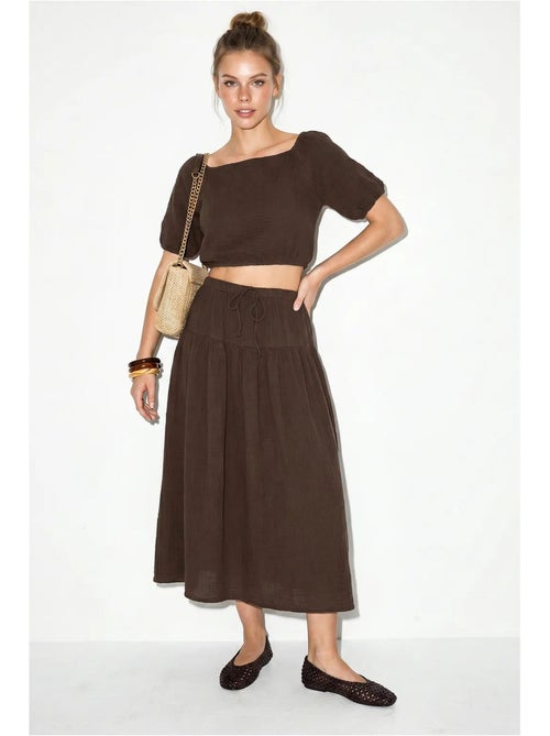 Ensemble blouse et jupe midi en coton seersucker lucci - Kiabi Ensemble blouse et jupe midi en coton seersucker lucci - Kiabi