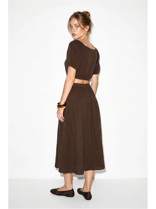 Ensemble blouse et jupe midi en coton seersucker lucci - Kiabi Ensemble blouse et jupe midi en coton seersucker lucci - Kiabi
