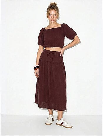 Ensemble blouse et jupe midi en coton seersucker lucci