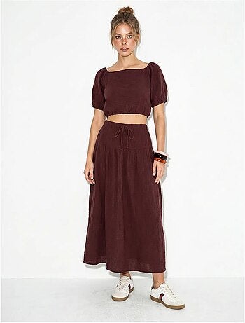 Ensemble blouse et jupe midi en coton seersucker lucci