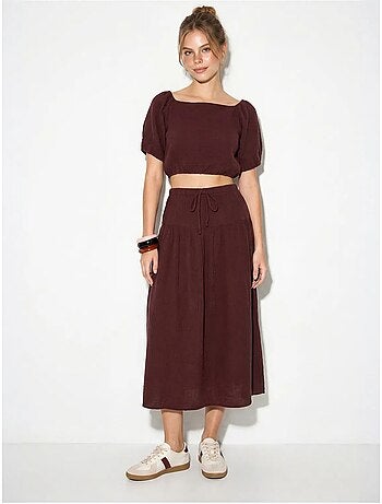 Ensemble blouse et jupe midi en coton seersucker lucci
