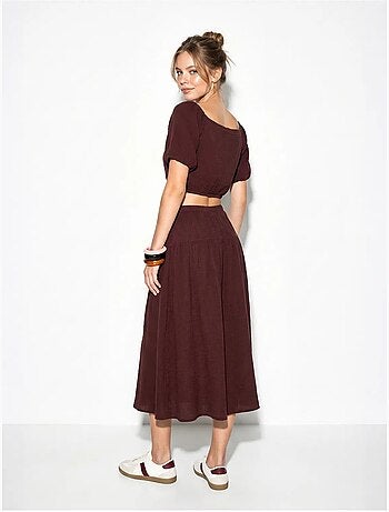 Ensemble blouse et jupe midi en coton seersucker lucci