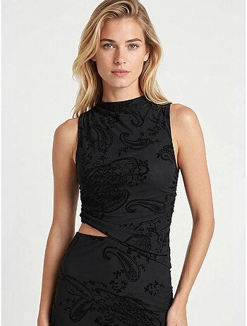Ensemble blouse et jupe midi en tulle imprimé istanbul