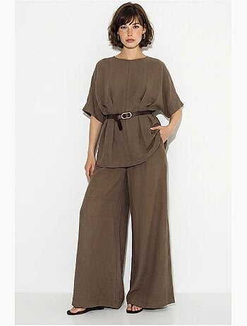 Ensemble blouse et pantalon large en viscose et lin lucci