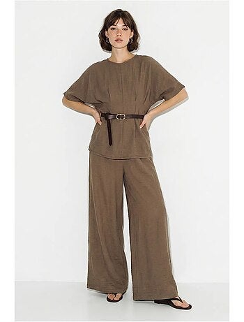 Ensemble blouse et pantalon large en viscose et lin lucci