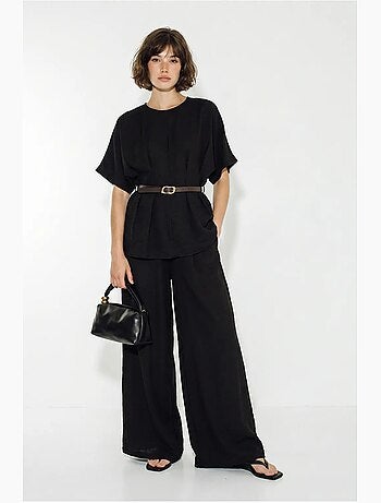 Ensemble blouse et pantalon large en viscose et lin lucci