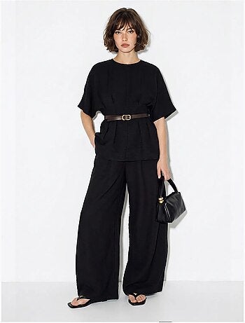 Ensemble blouse et pantalon large en viscose et lin lucci