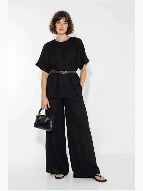 Ensemble blouse et pantalon large en viscose et lin lucci - Kiabi Ensemble blouse et pantalon large en viscose et lin lucci - Kiabi