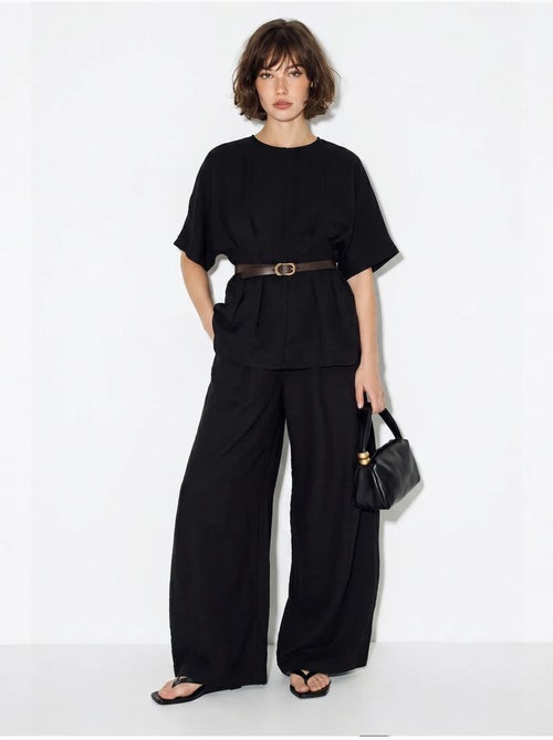 Ensemble blouse et pantalon large en viscose et lin lucci - Kiabi Ensemble blouse et pantalon large en viscose et lin lucci - Kiabi