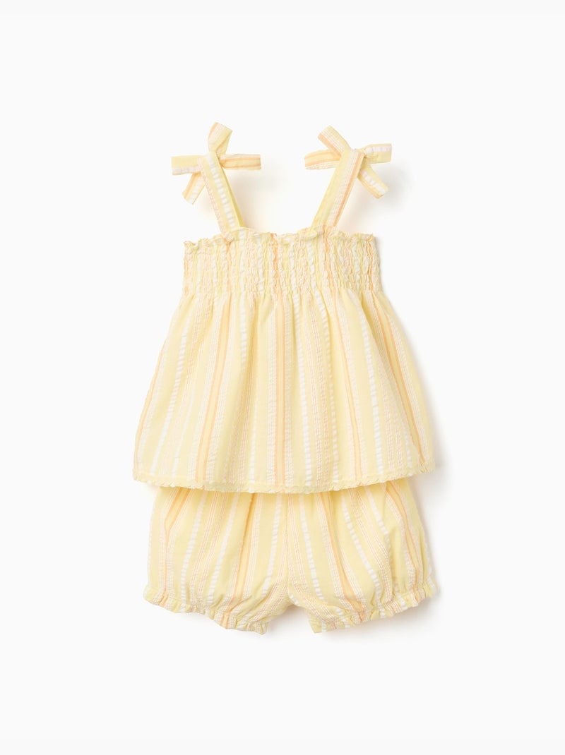 Ensemble blouse et short en coton à rayures Jaune clair - Kiabi