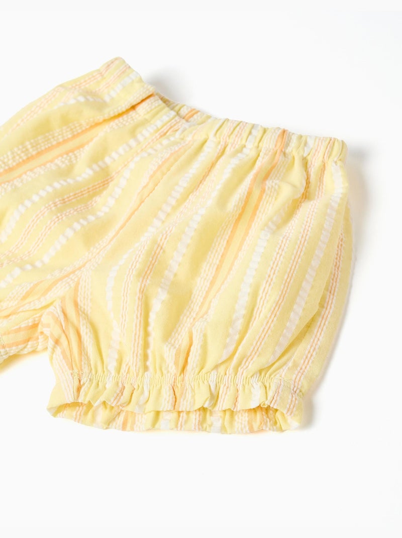 Ensemble blouse et short en coton à rayures Jaune clair - Kiabi