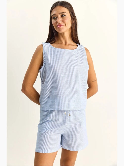 Ensemble blouse et short rayé en seersucker lucci - Kiabi Ensemble blouse et short rayé en seersucker lucci - Kiabi