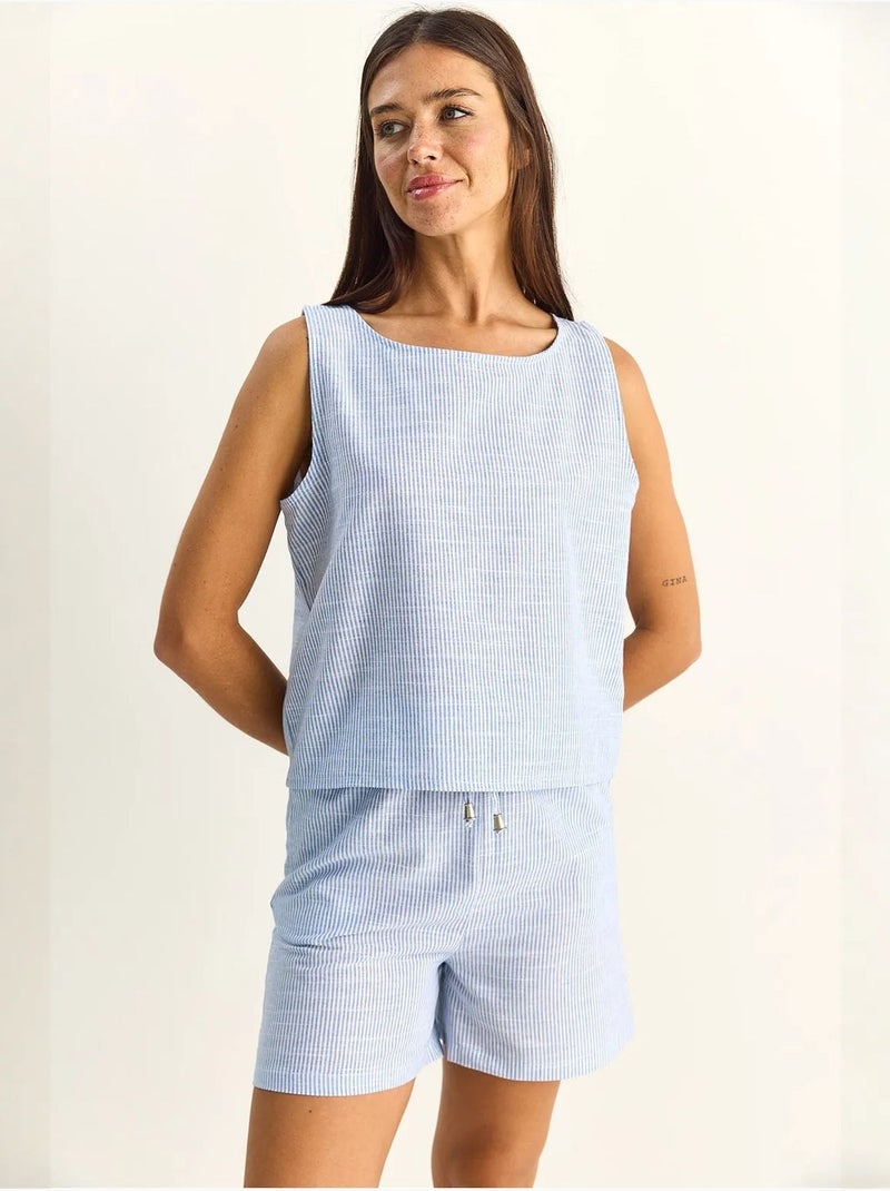 Ensemble blouse et short rayé en seersucker lucci Bleu ciel - Kiabi