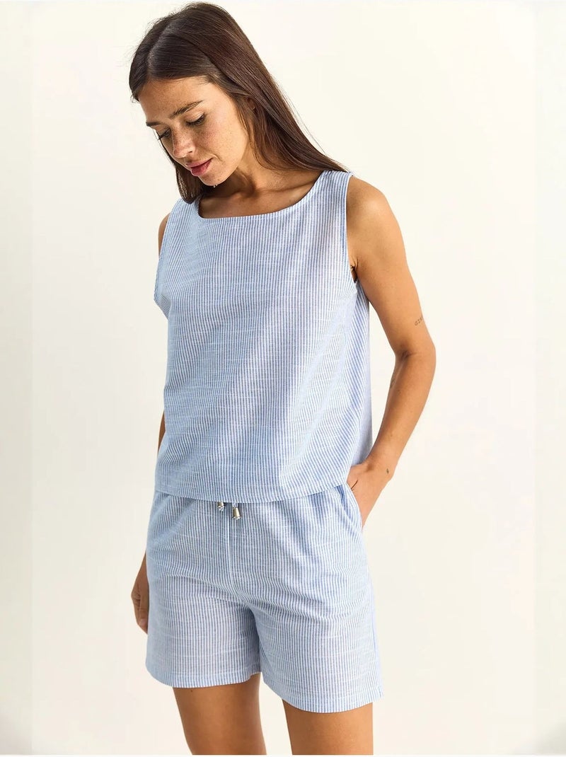 Ensemble blouse et short rayé en seersucker lucci Bleu ciel - Kiabi