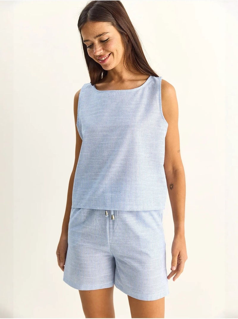 Ensemble blouse et short rayé en seersucker lucci Bleu ciel - Kiabi
