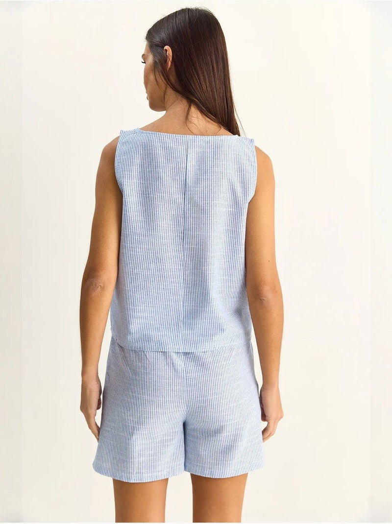 Ensemble blouse et short rayé en seersucker lucci Bleu ciel - Kiabi