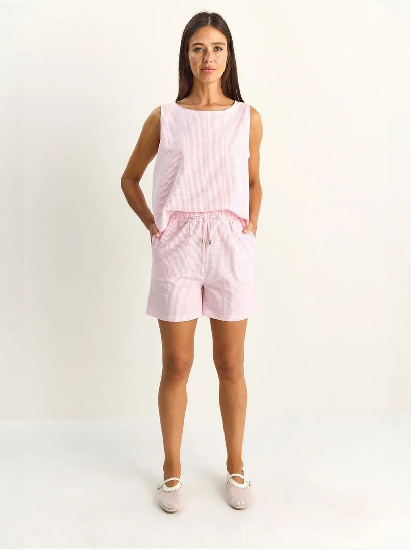 Ensemble blouse et short rayé en seersucker lucci Rose clair - Kiabi