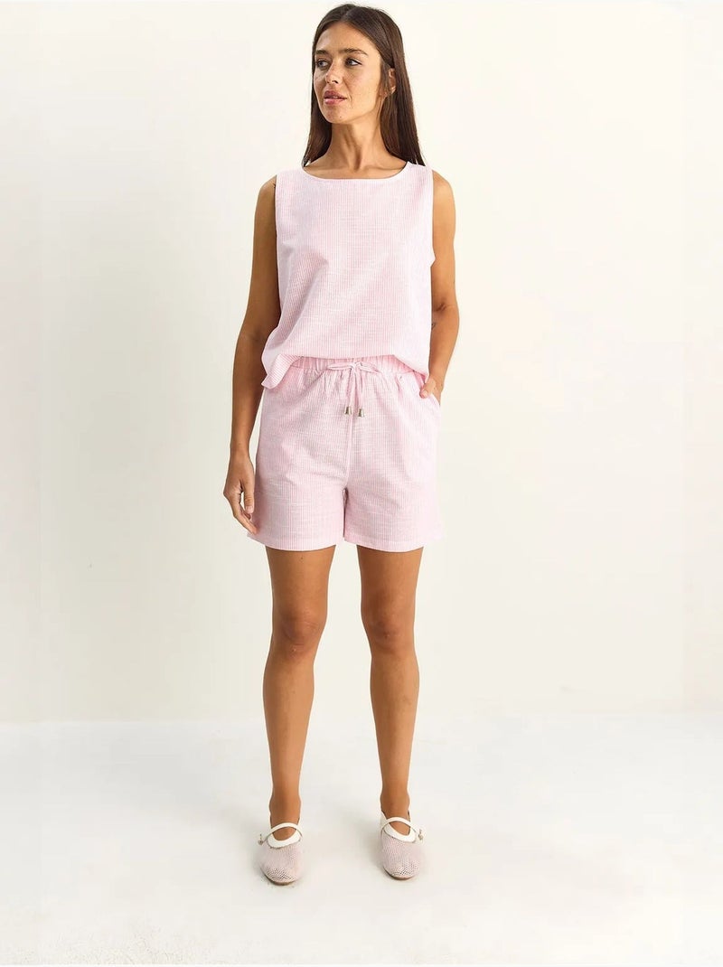 Ensemble blouse et short rayé en seersucker lucci Rose clair - Kiabi