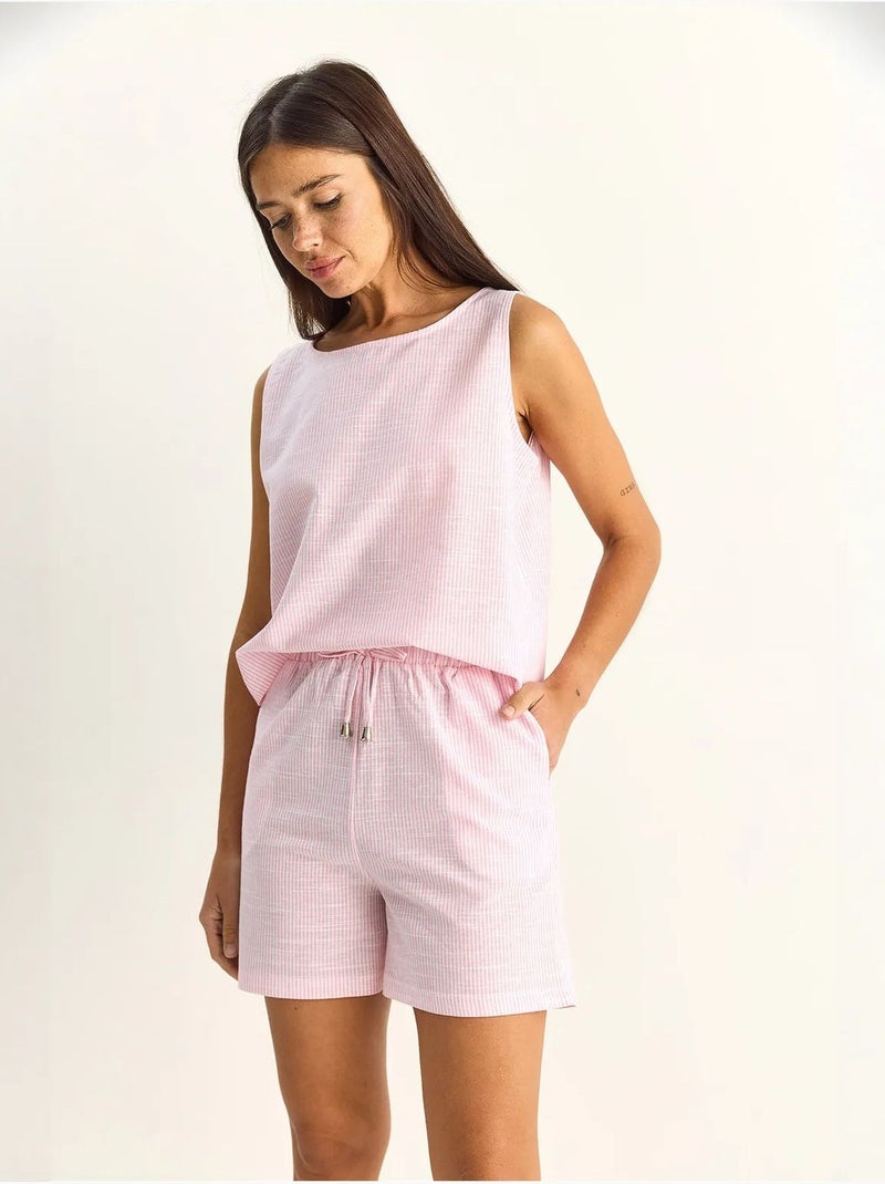 Ensemble blouse et short rayé en seersucker lucci Rose clair - Kiabi