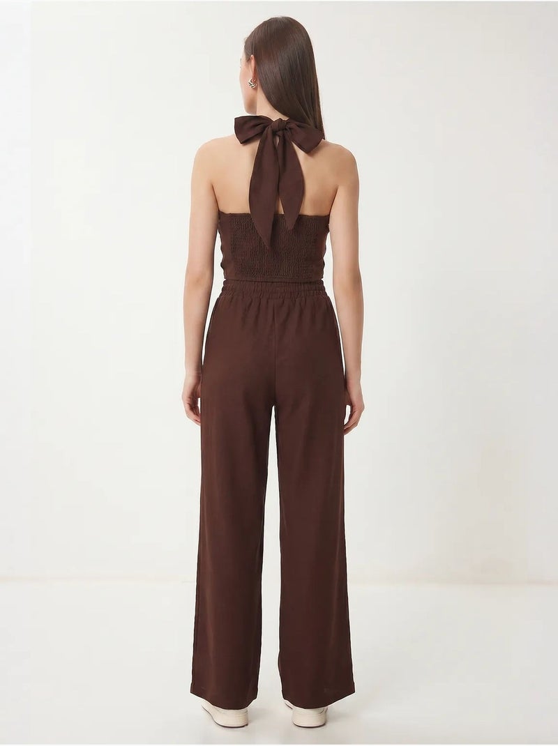 Ensemble blouse halter et pantalon large istanbul Marron - Kiabi