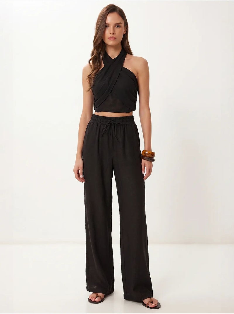 Ensemble blouse halter et pantalon large istanbul Noir - Kiabi