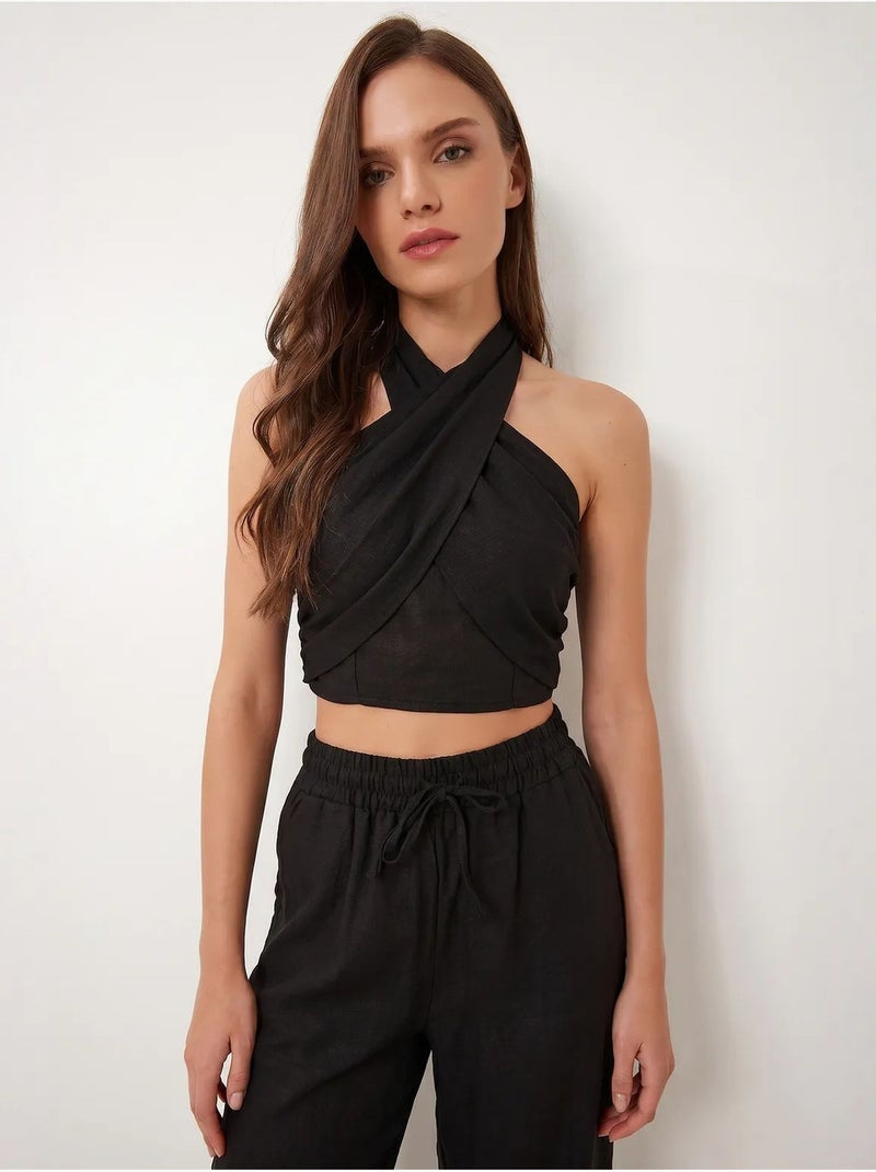 Ensemble blouse halter et pantalon large istanbul Noir - Kiabi