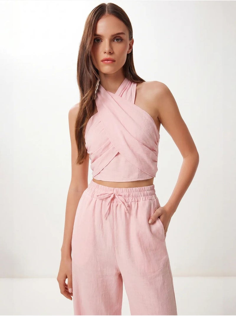Ensemble blouse halter et pantalon large istanbul Rose - Kiabi