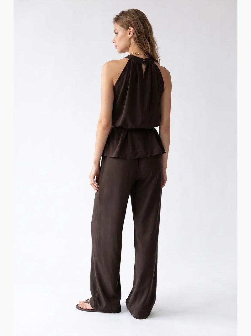 Ensemble blouse halter et pantalon large mixray Marron - Kiabi