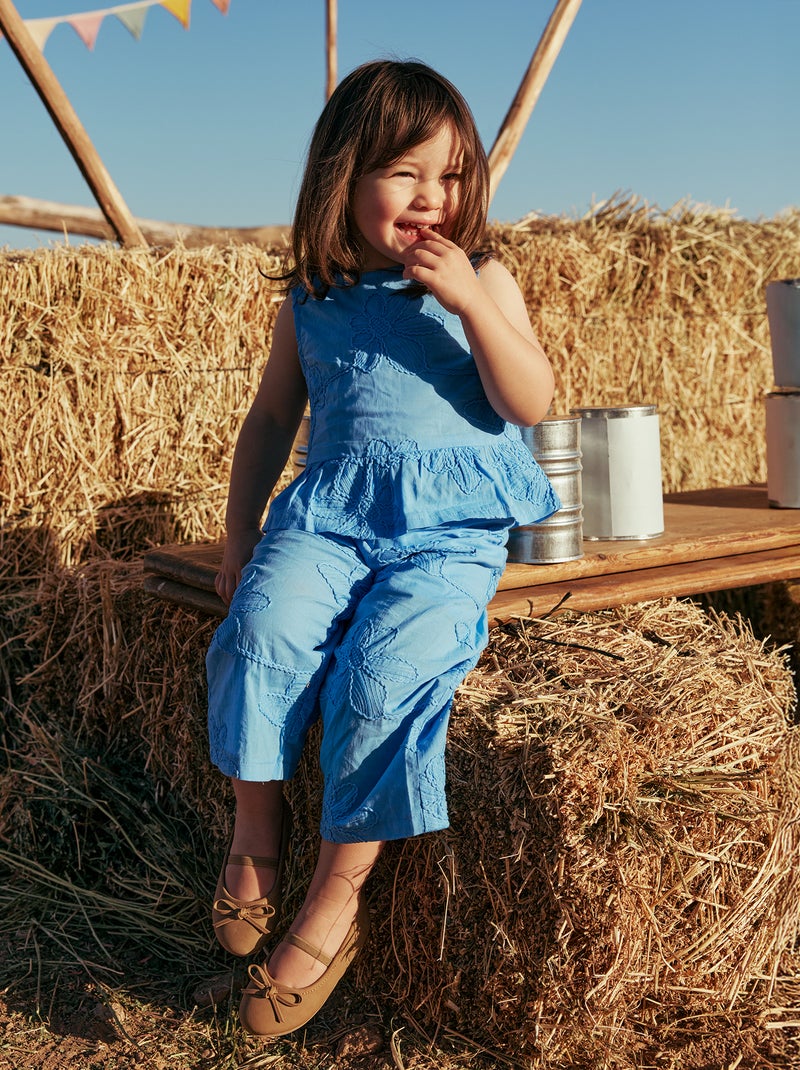 Ensemble blouse + pantalon avec broderies - 2 pièces Bleu - Kiabi