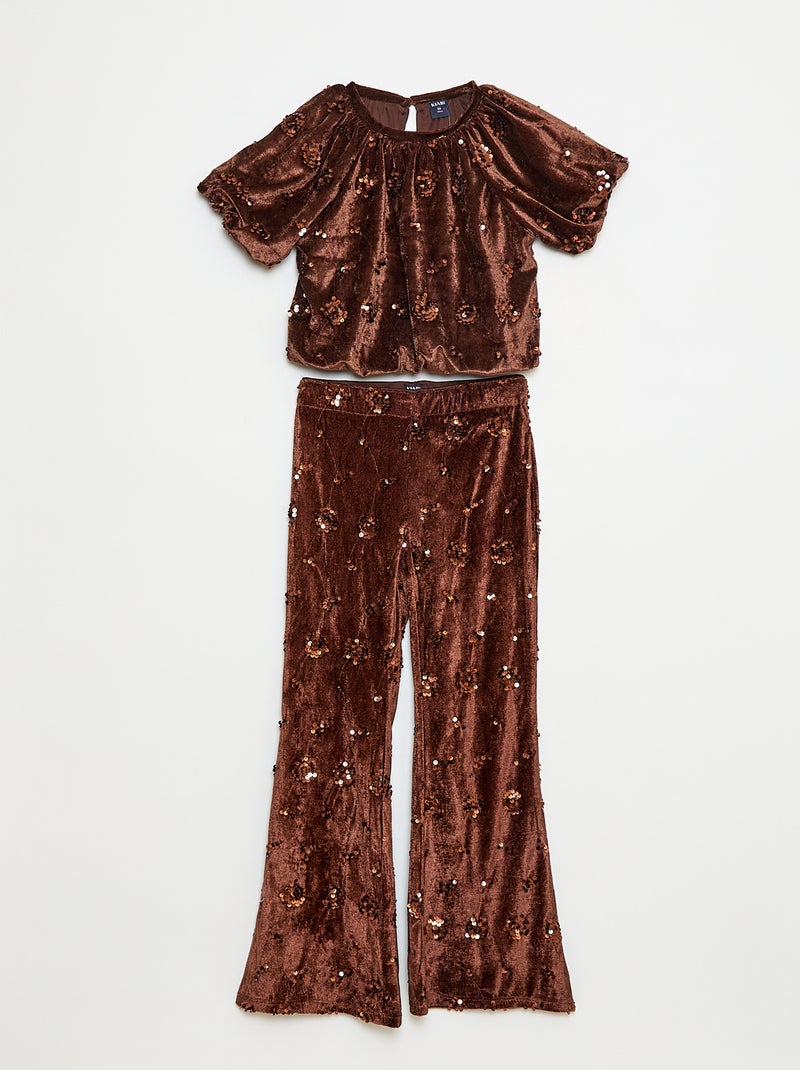 Ensemble blouse + pantalon flare fit en velours Marron - Kiabi