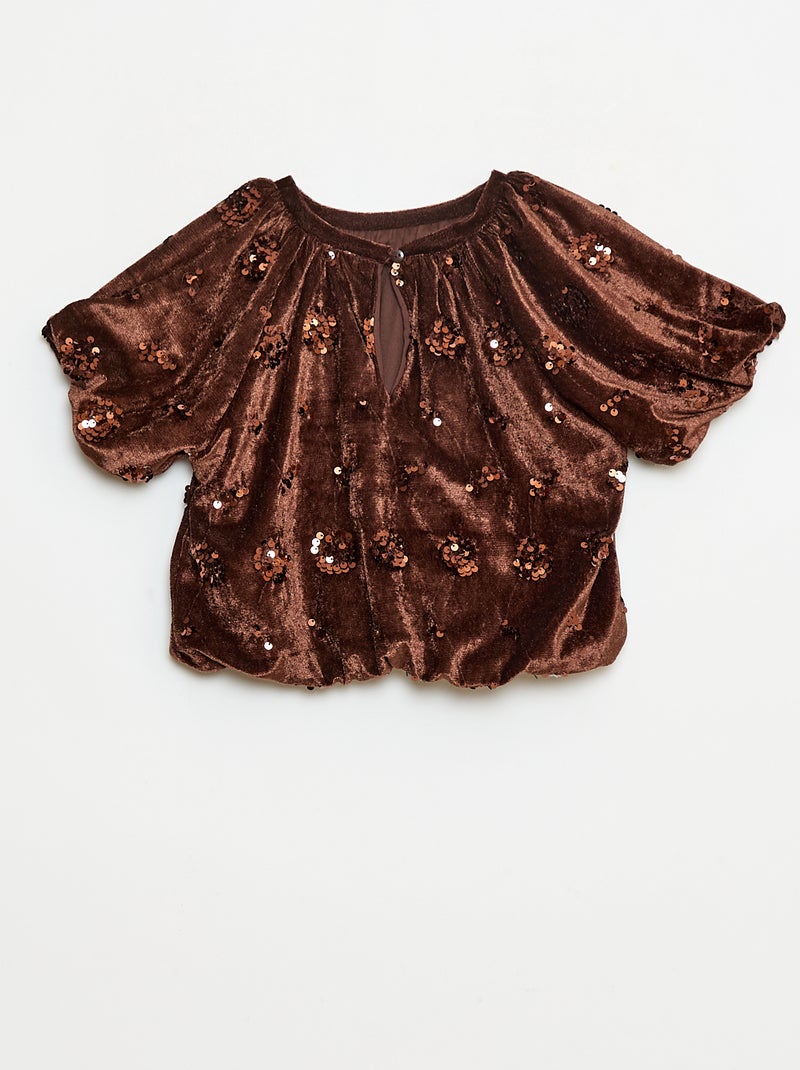 Ensemble blouse + pantalon flare fit en velours Marron - Kiabi