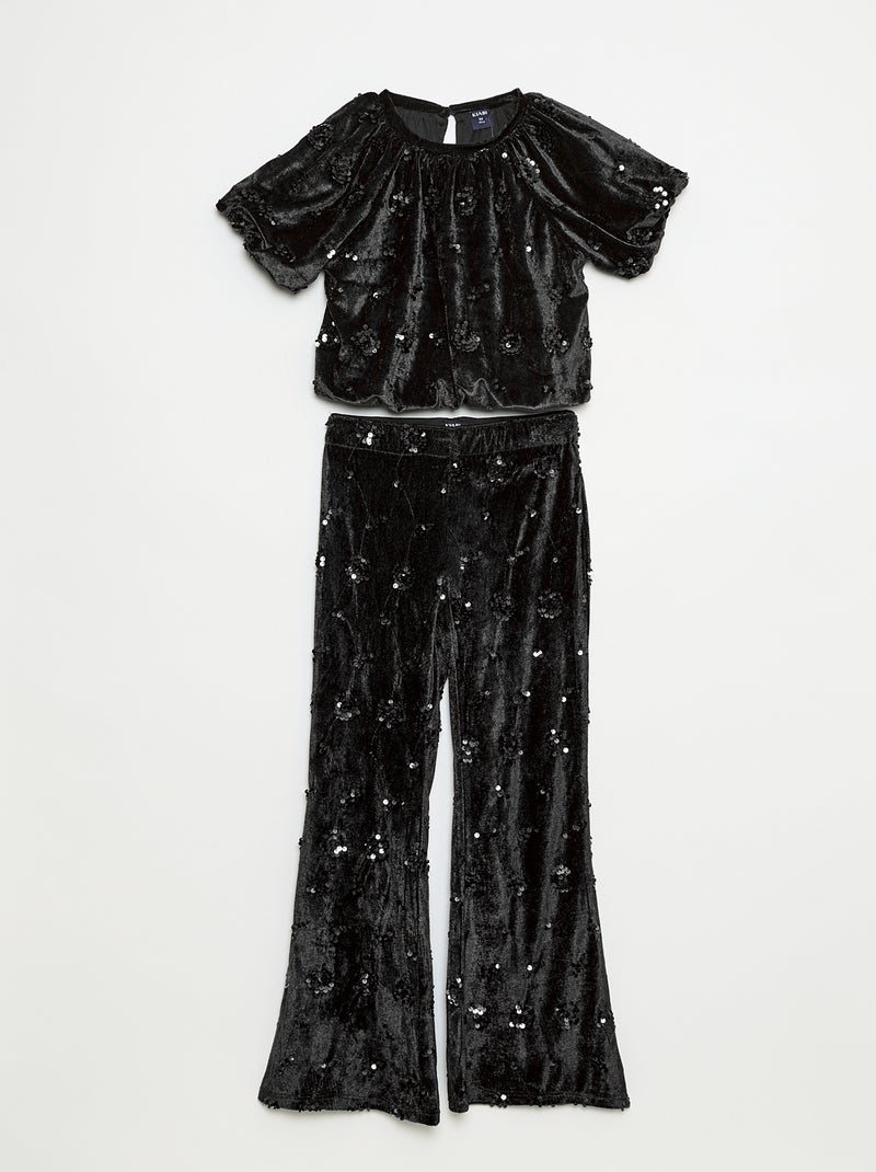 Ensemble blouse + pantalon flare fit en velours Noir - Kiabi