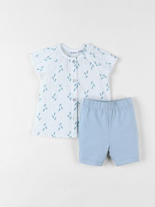 Ensemble blouse plume + legging, aqua/écru Noukie's
