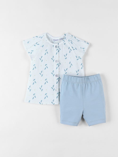 Ensemble blouse plume + legging, aqua/écru Noukie's - Kiabi