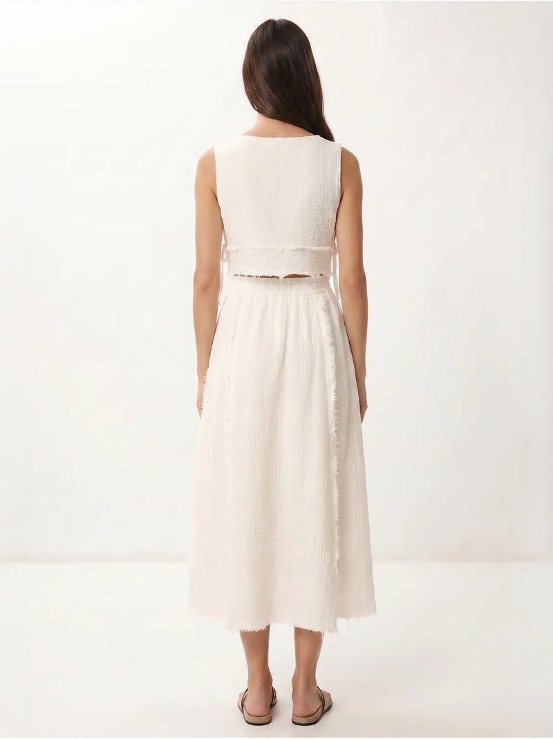 Ensemble blouse sans manches et jupe midi en coton istanbul Blanc cassé - Kiabi