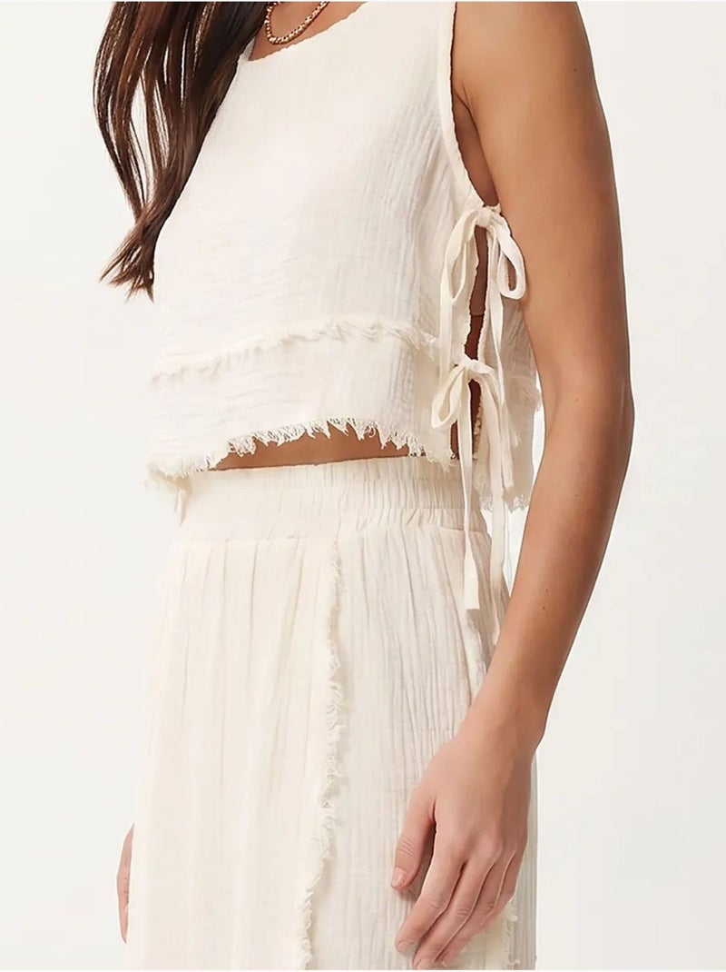 Ensemble blouse sans manches et jupe midi en coton istanbul Blanc cassé - Kiabi